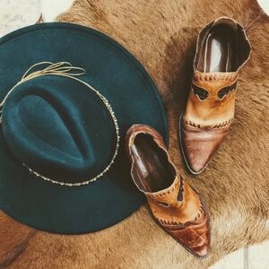 Leather Western Boho Pointed Toe Slip On Booties